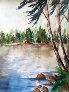 Ufer des Gien, 30 cm x 40 cm, Aquarell